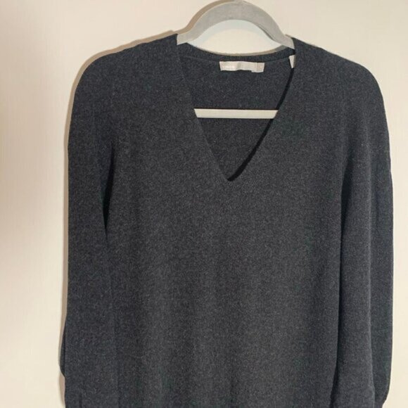 Vince v-neck long sleeve wool cashmere high slit midi dress - Picture 2 of 9